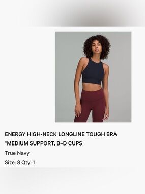 Lululemon high-neck longline energy bra size 8 True Navy
